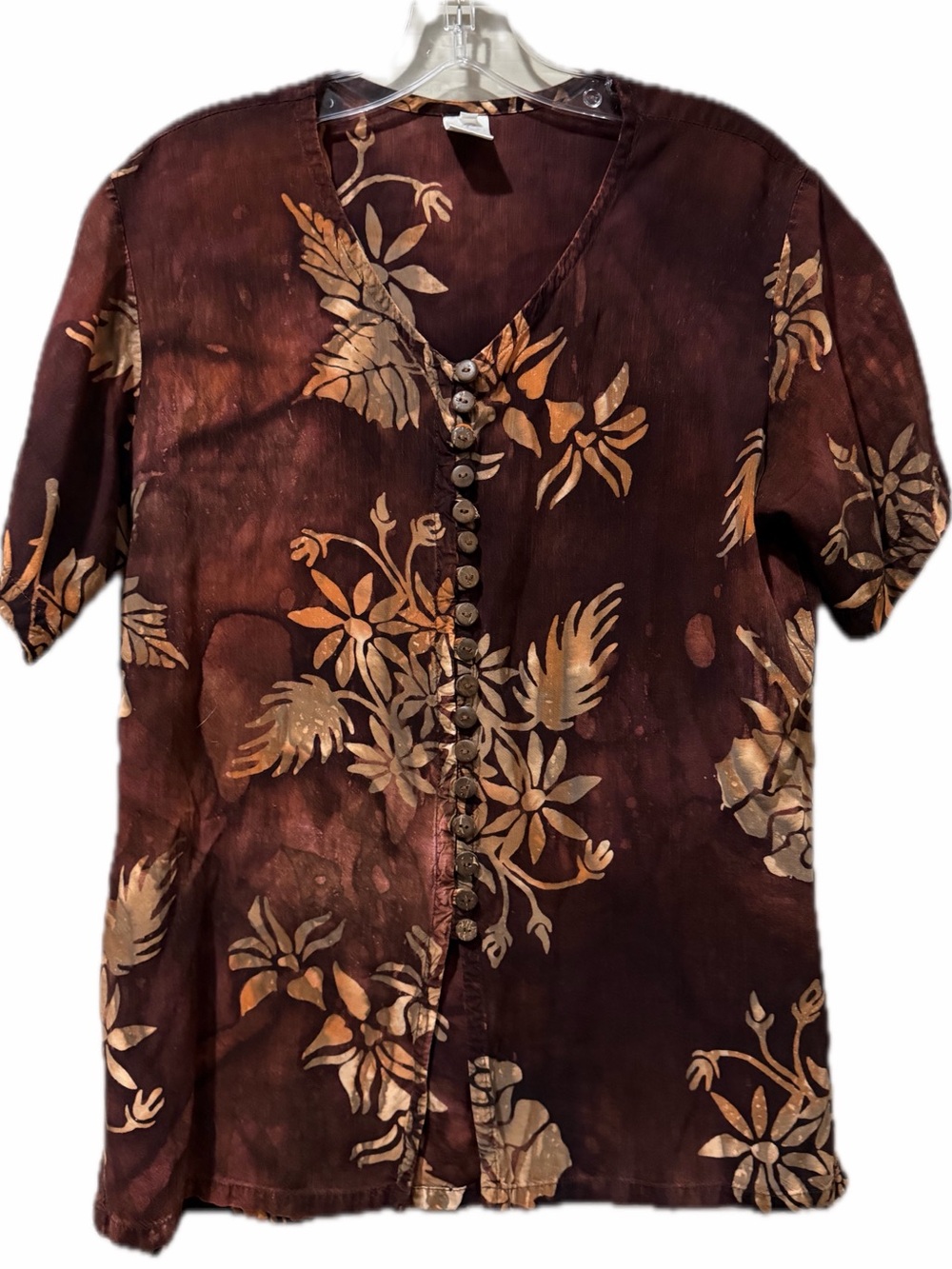 La Luna Loca Medium Floral Short Sleeve Vintage Hawaiian Shirt Button Down B11